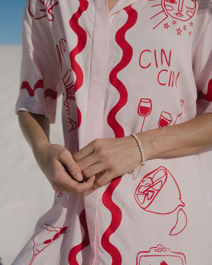Wine Club Lobster Shirt Dress - Pink