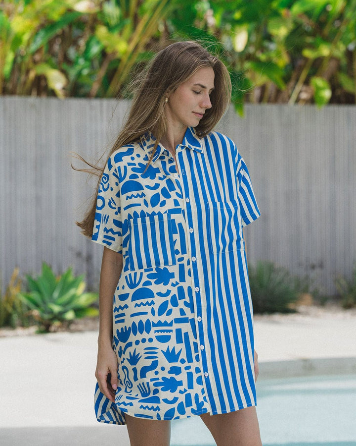 Geo Shirt Dress - Blue