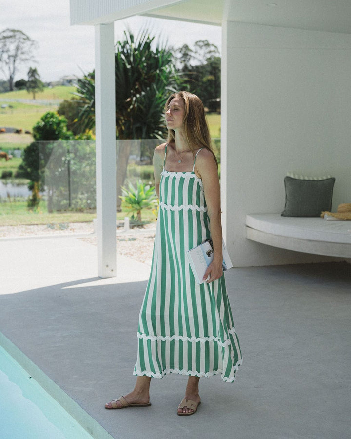 Lilah Green Stripe Ric Rac Maxi