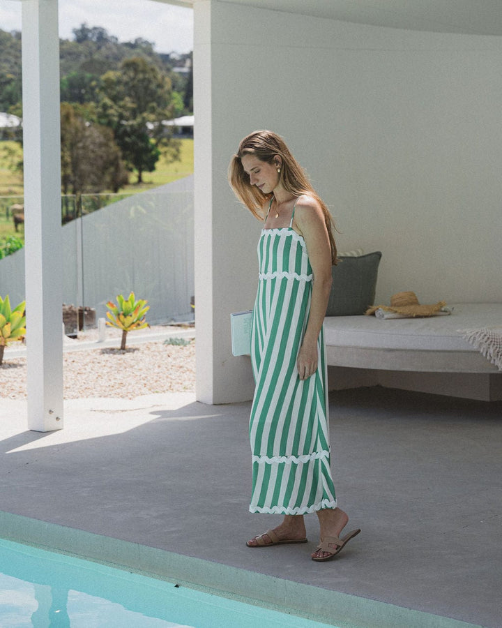 Lilah Green Stripe Ric Rac Maxi