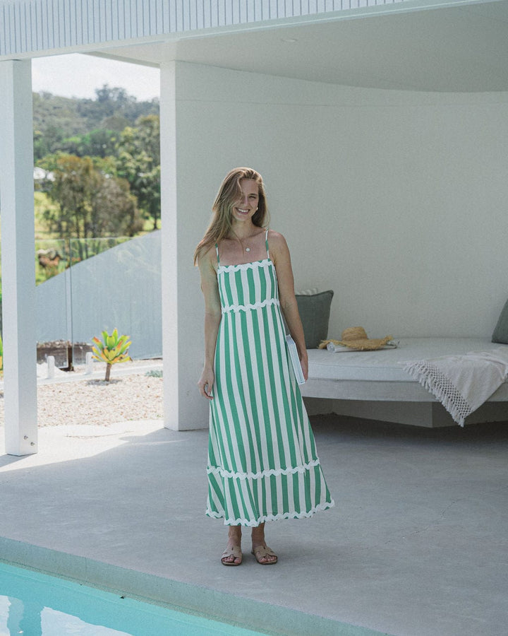 Lilah Green Stripe Ric Rac Maxi