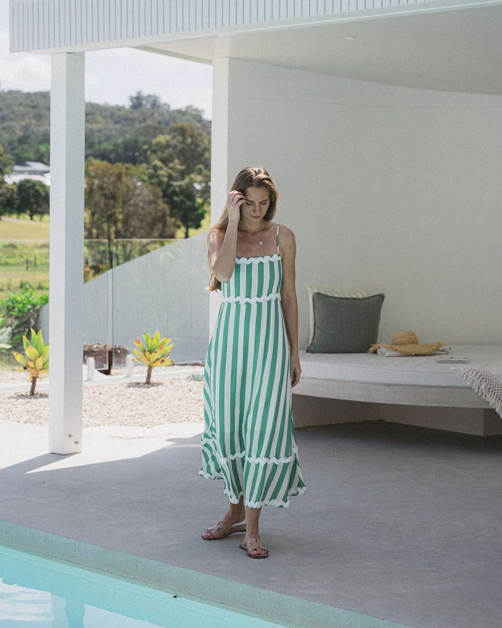Lilah Green Stripe Ric Rac Maxi