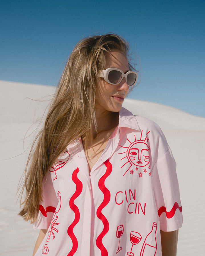 Wine Club Lobster Shirt Dress - Pink