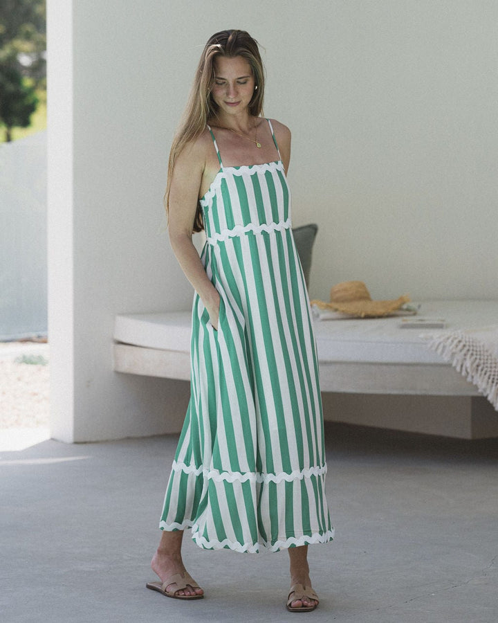 Lilah Green Stripe Ric Rac Maxi