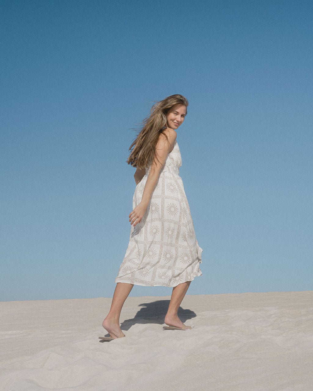Sundance Midi Dress - Brown and White