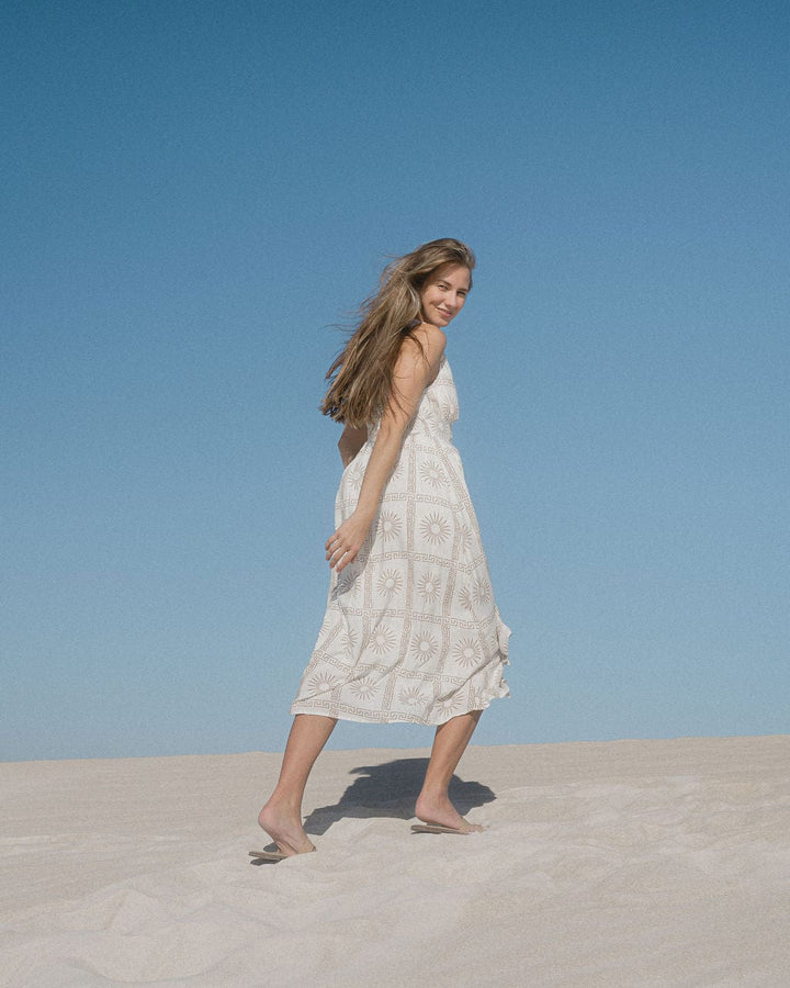 Sundance Midi Dress - Brown and White