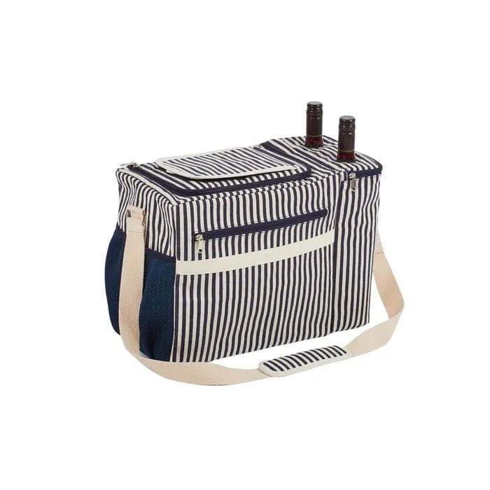 Picnic Cooler Bag With Wine Bottle Compartment - Navy Stripe