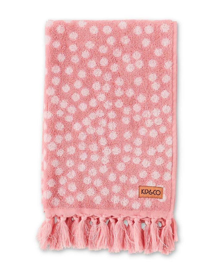 Pink and white hand towel