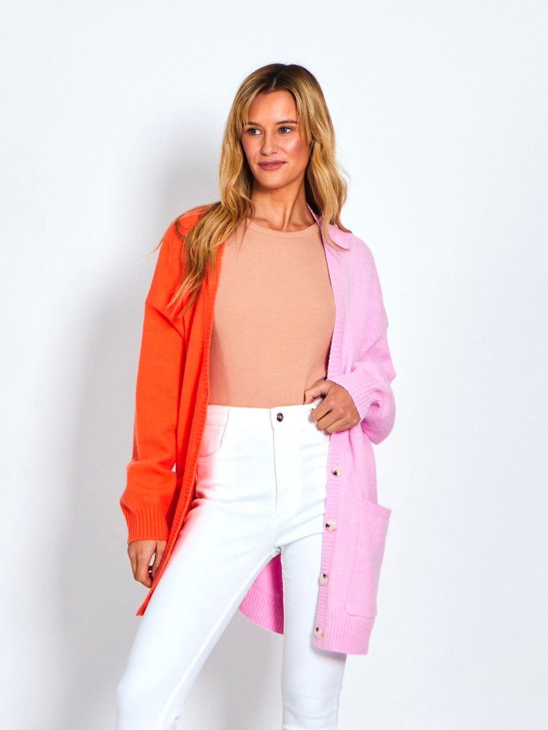 Lana Colour Block Cardigan - Pink