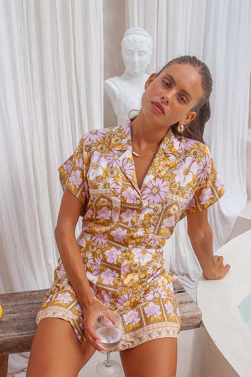 Leila Floral Shirt Dress Tropical Resort Wear