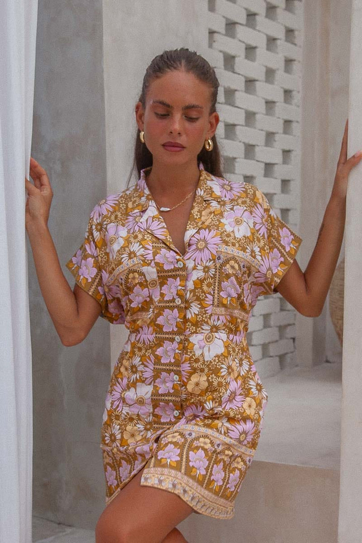 Leila Floral Shirt Dress Tropical Resort Wear