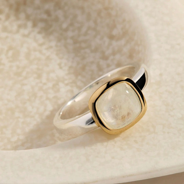 Moonstone silver and gold ring