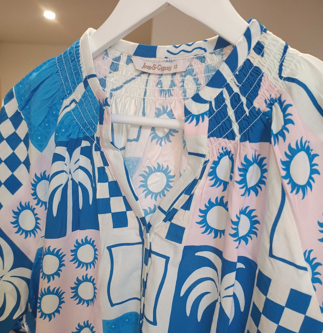 Palm Print Shirt/Pant Set - Blue