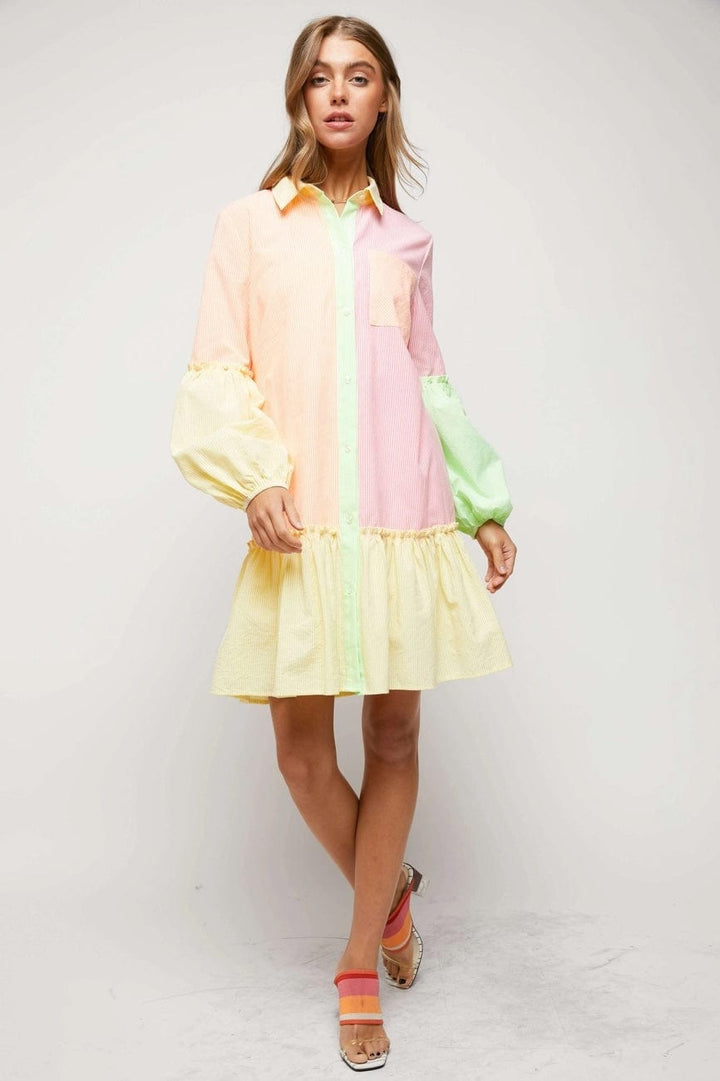 Neon Colourblock Shirt Dress