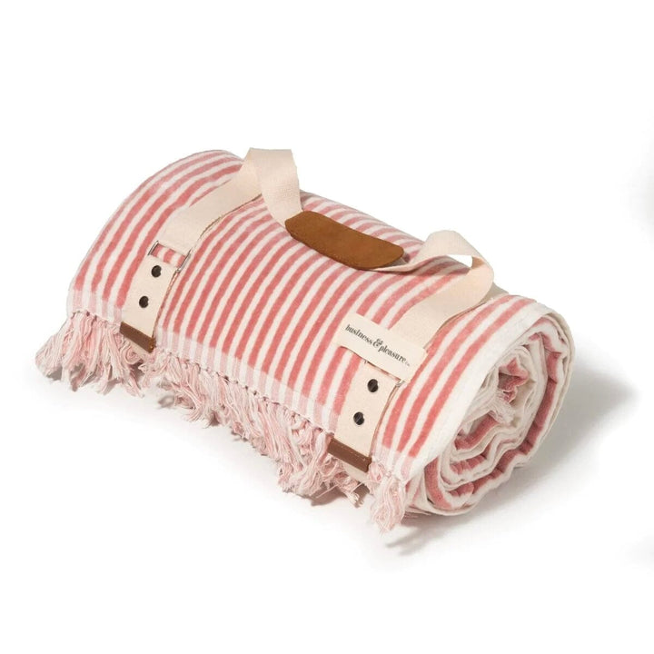 Pink and white striped beach blanket for Cool Cabana