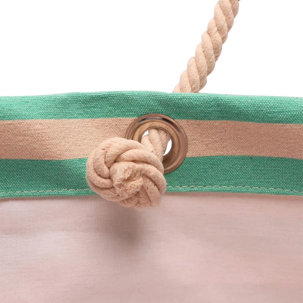 Mint green and cream striped canvas beach / tote bag