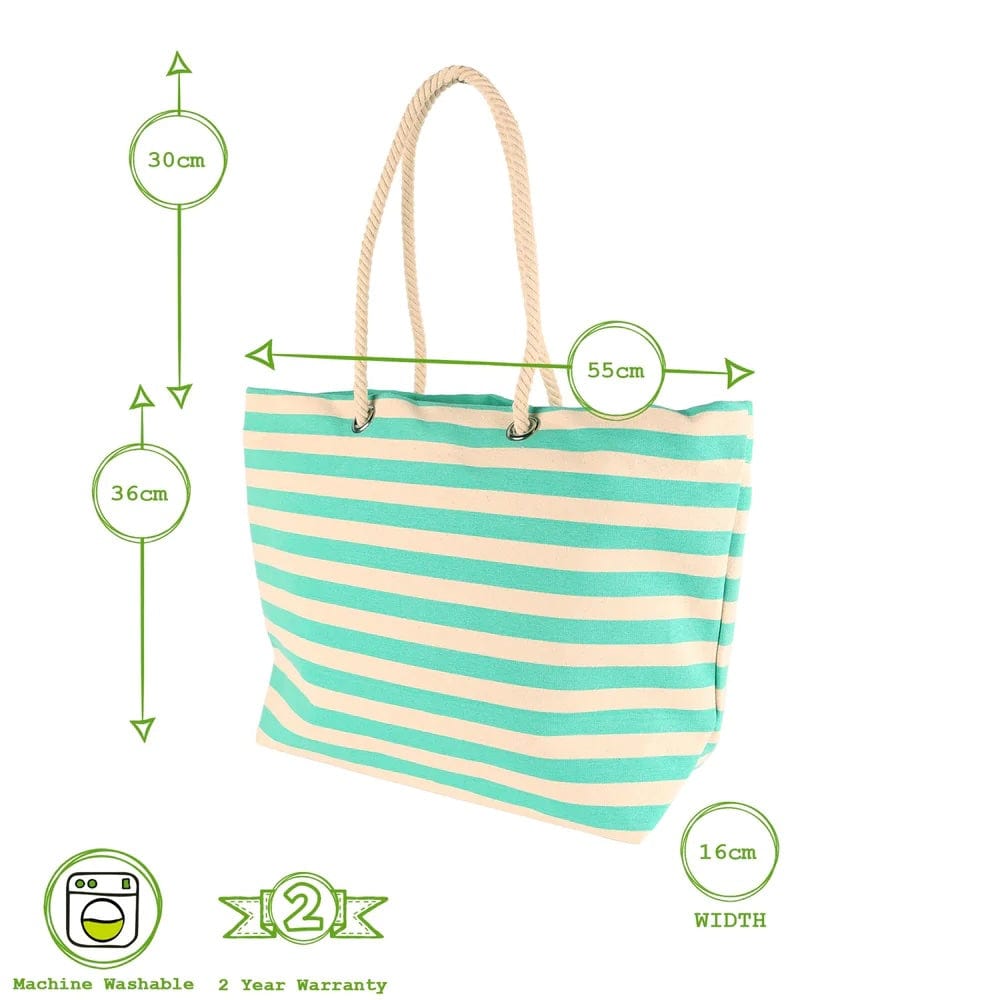 Mint green and cream striped canvas beach / tote bag