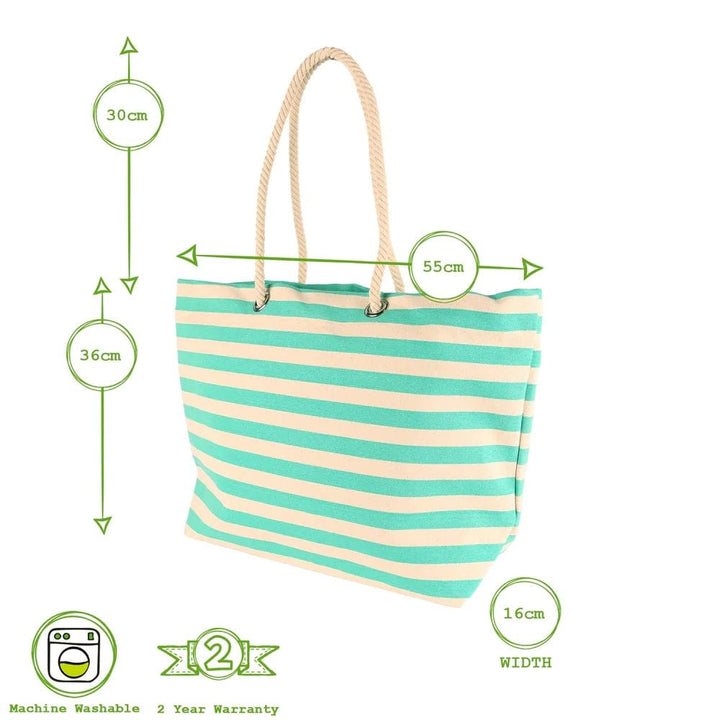 Mint green and cream striped canvas beach / tote bag