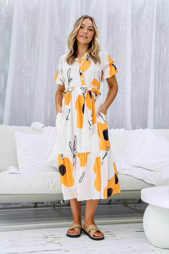 Sunflower Midi Dress - Yellow Print