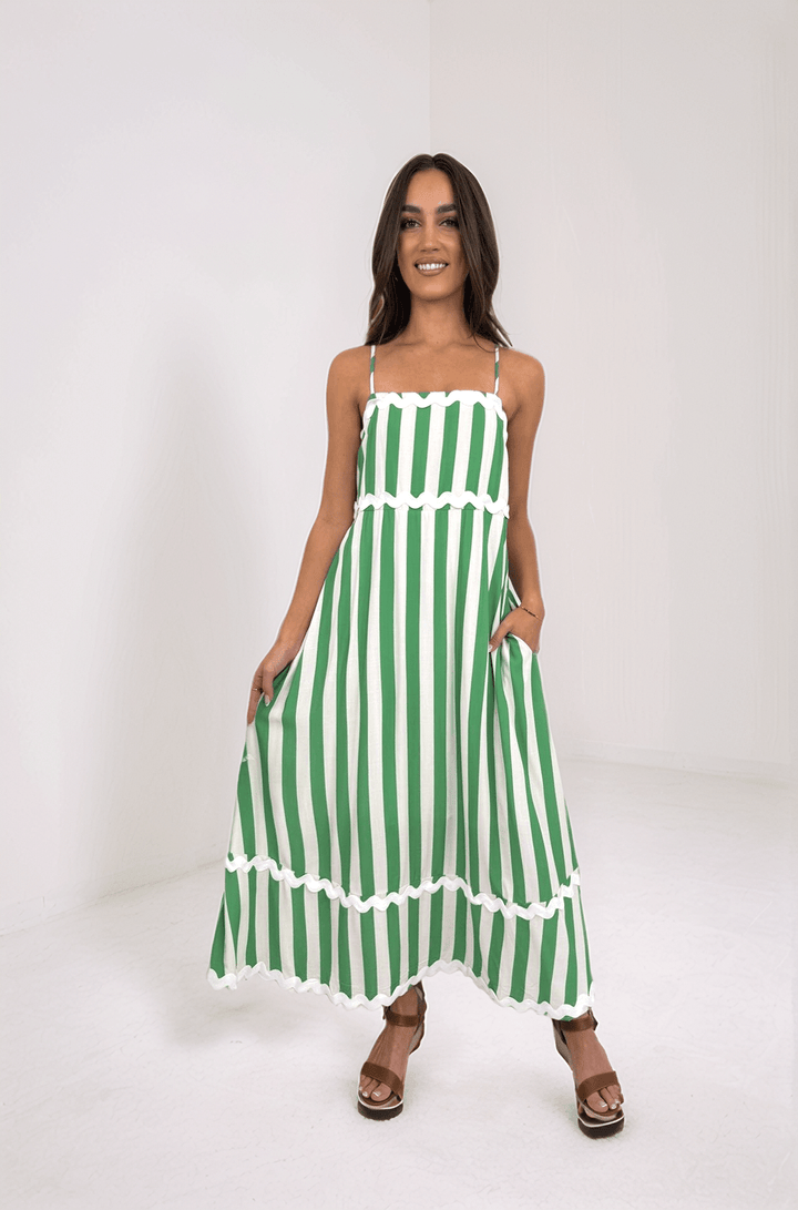 Lilah Green Stripe Ric Rac Maxi