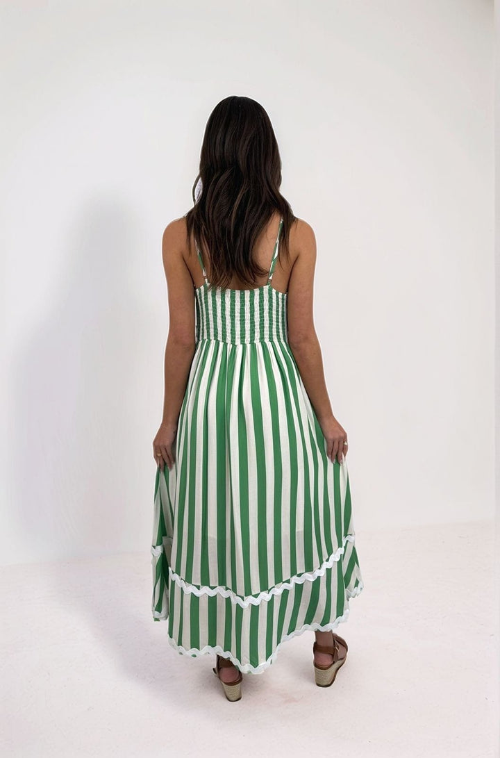 Lilah Green Stripe Ric Rac Maxi