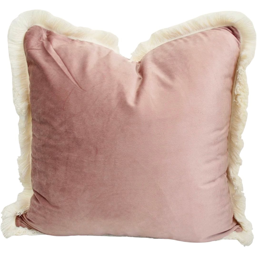 Rusty Pink Velvet Cushion With Fringe Detail