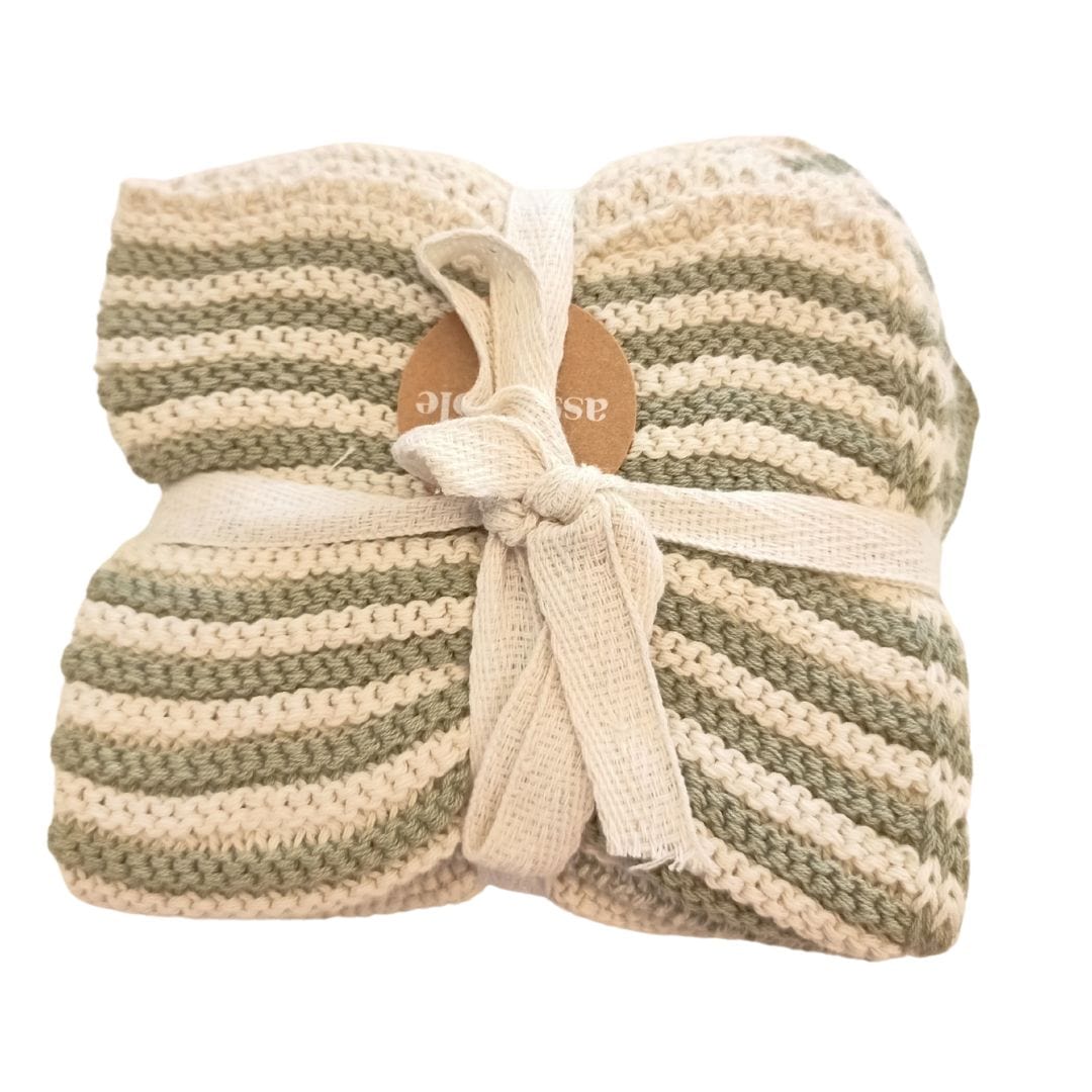 Amy Cotton Knit Cloth Set Of 3 (Moss Green)