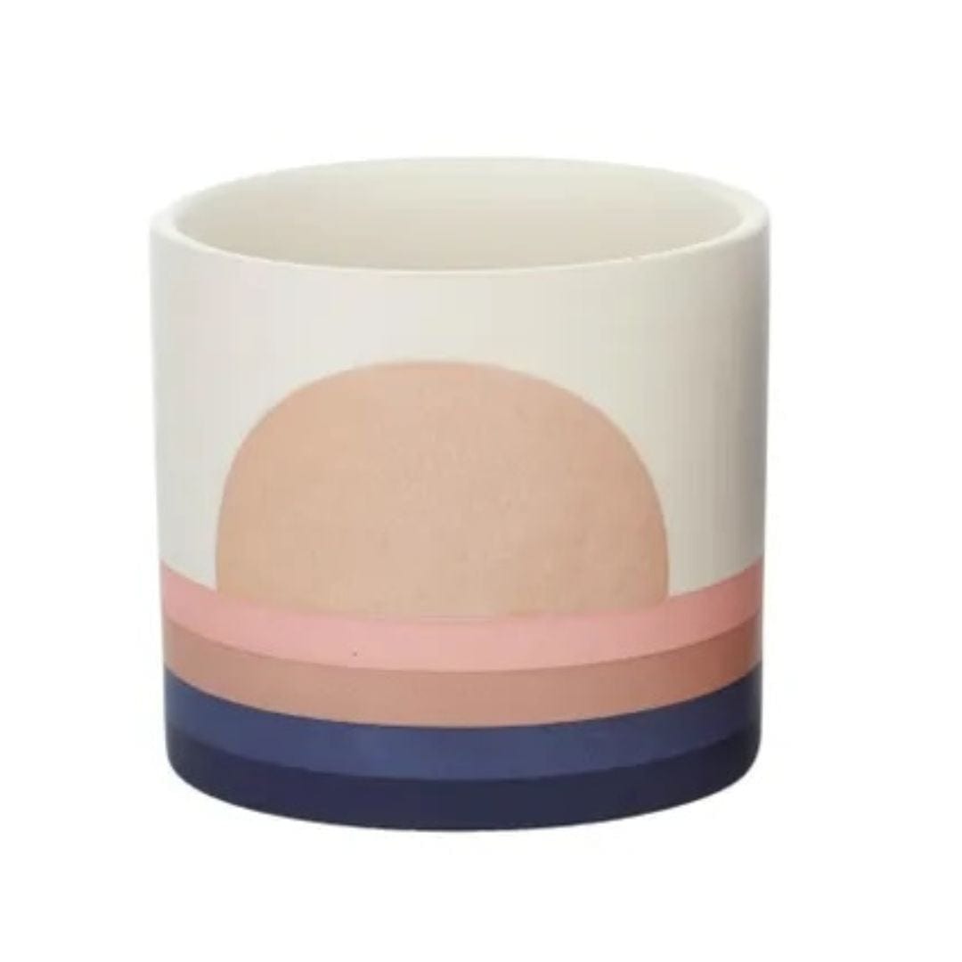 Rising Sun Pink and Navy Stripe Ceramic Pot