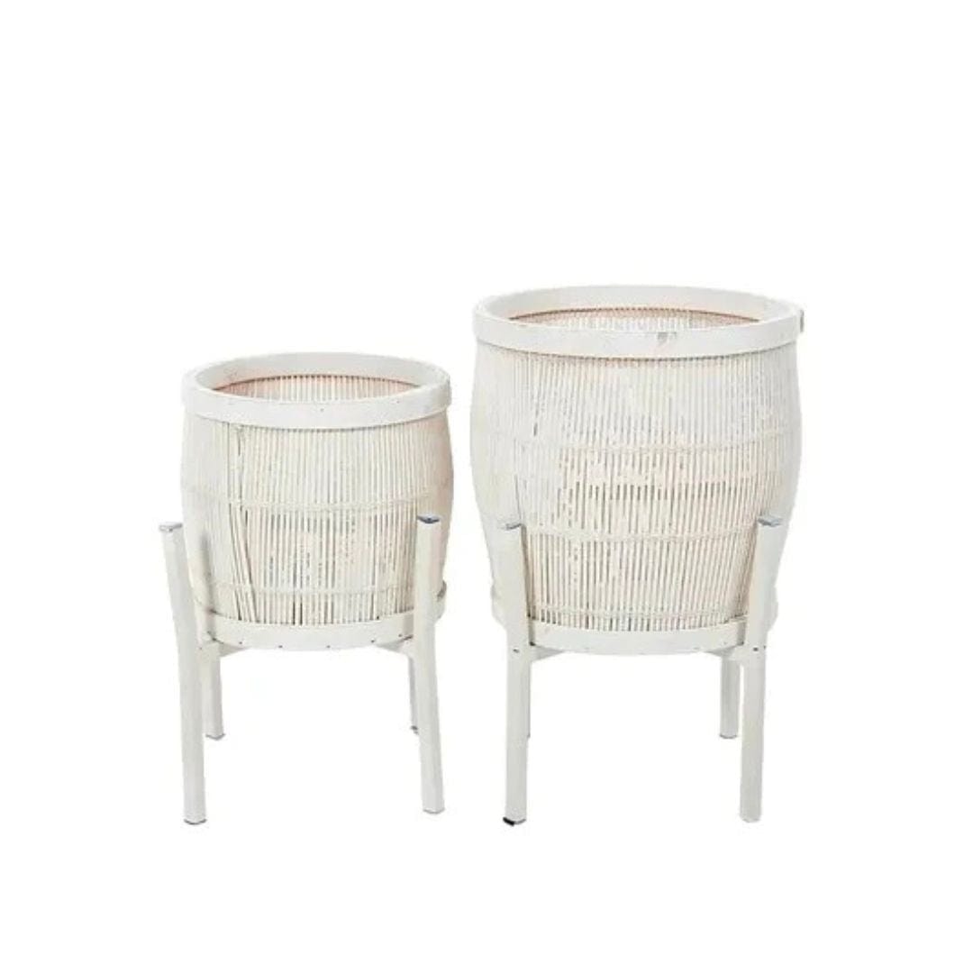 Pia White Bamboo Planter With Stand
