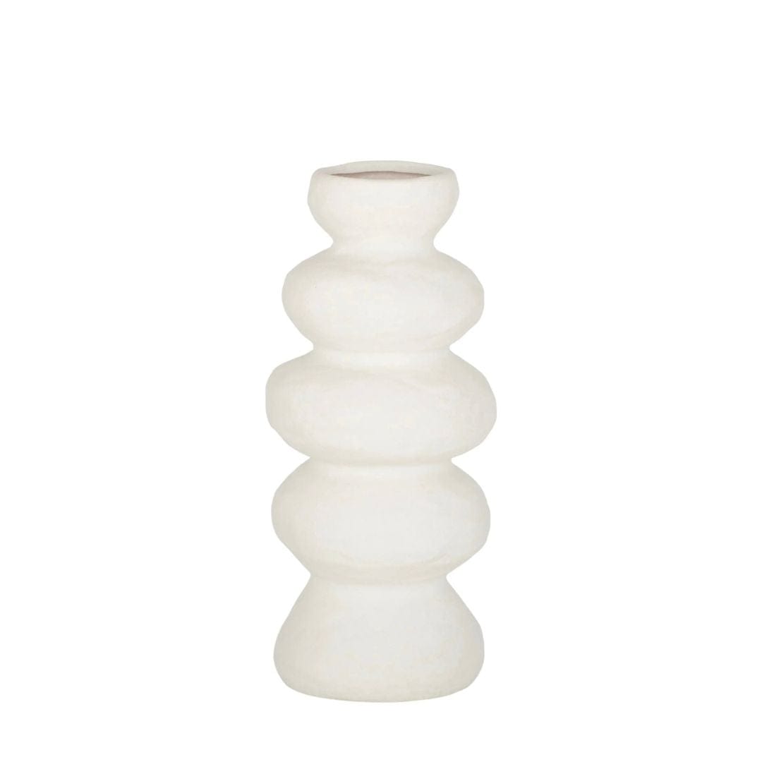 Ravella Ceramic White Textured Curved Vase (20cm)