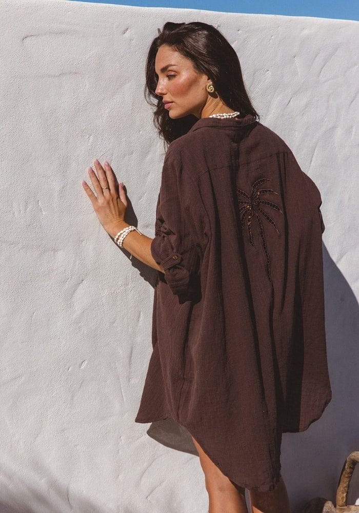 Palm Shirt Dress - Espresso