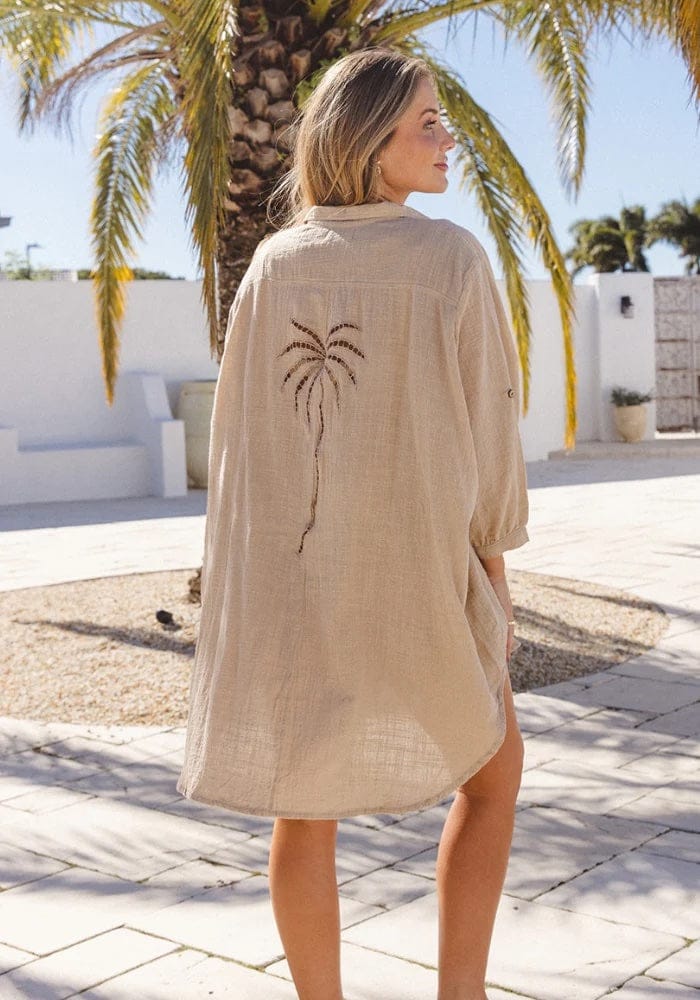 Palm Shirt Dress - Natural