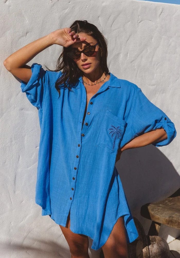 Palm Shirt Dress - Oceano
