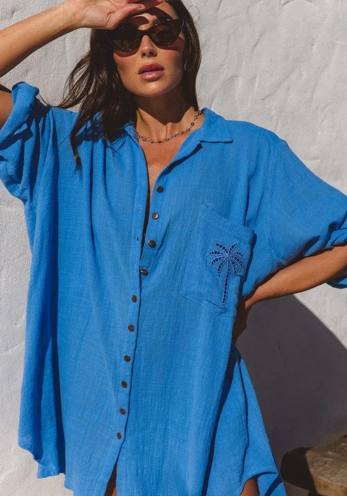 Palm Shirt Dress - Oceano