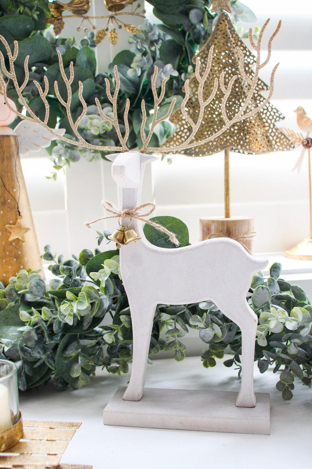 White and Gold Reindeer Christmas Decor