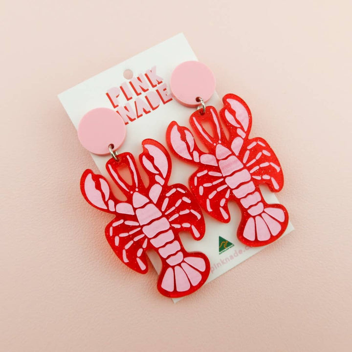 Lobster Red and Pink Drop Earrings - Acrylic