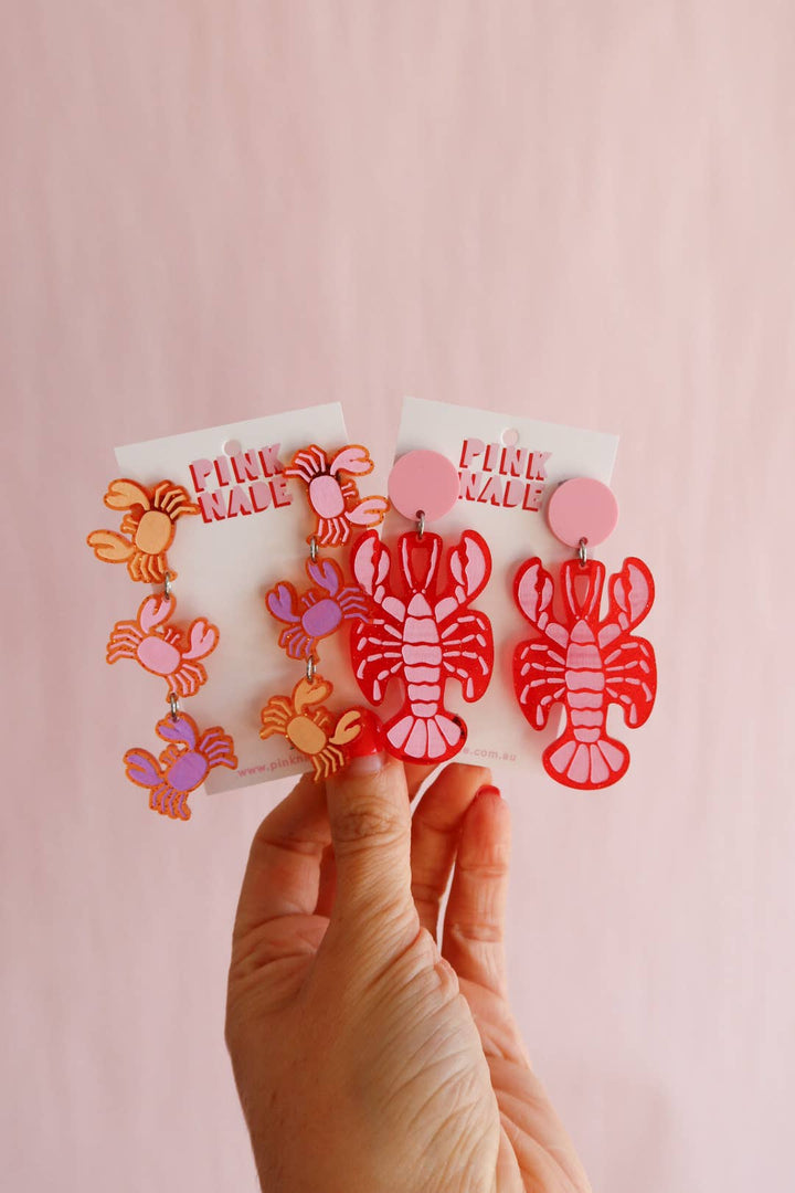 Lobster Red and Pink Drop Earrings - Acrylic