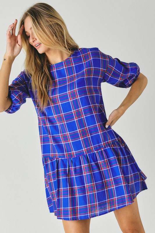 blue tartan winter dress