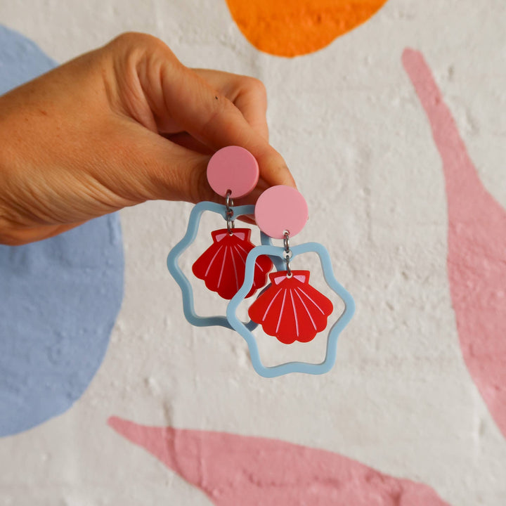 Pink and Blue Shell Statement Earrings