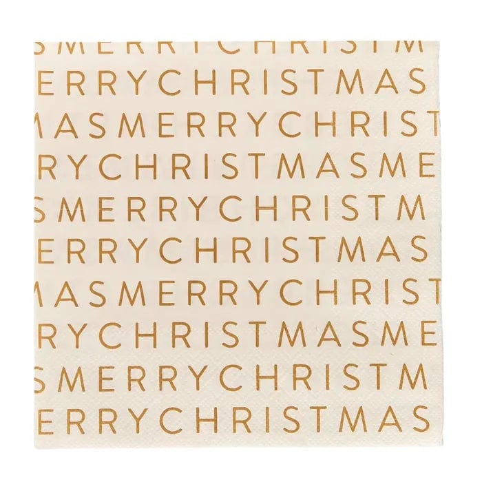 Merry Christmas 3 Ply Napkin in White and Gold (20 pack)