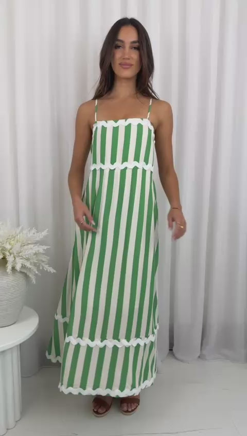 Lilah Green Stripe Ric Rac Maxi
