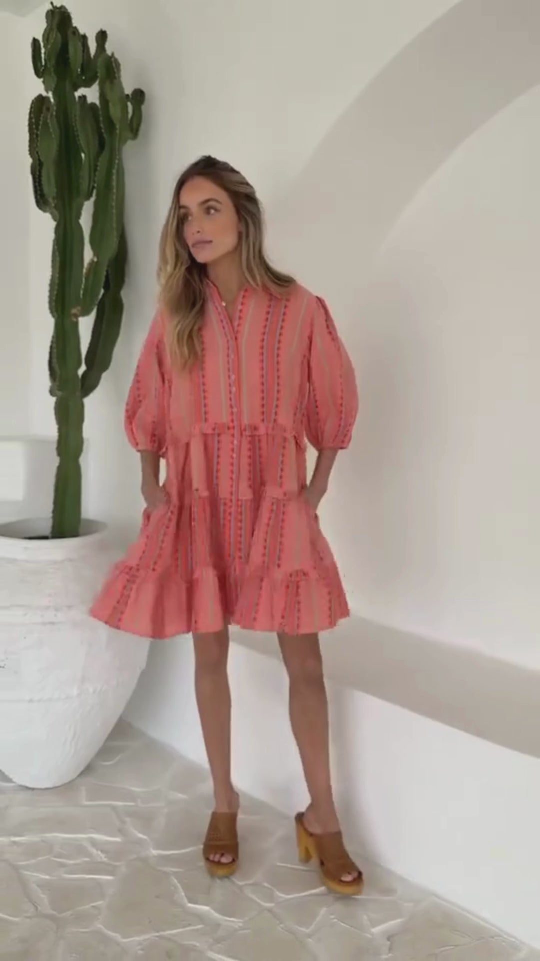Carolina Dress In Melon - Mid Sleeve