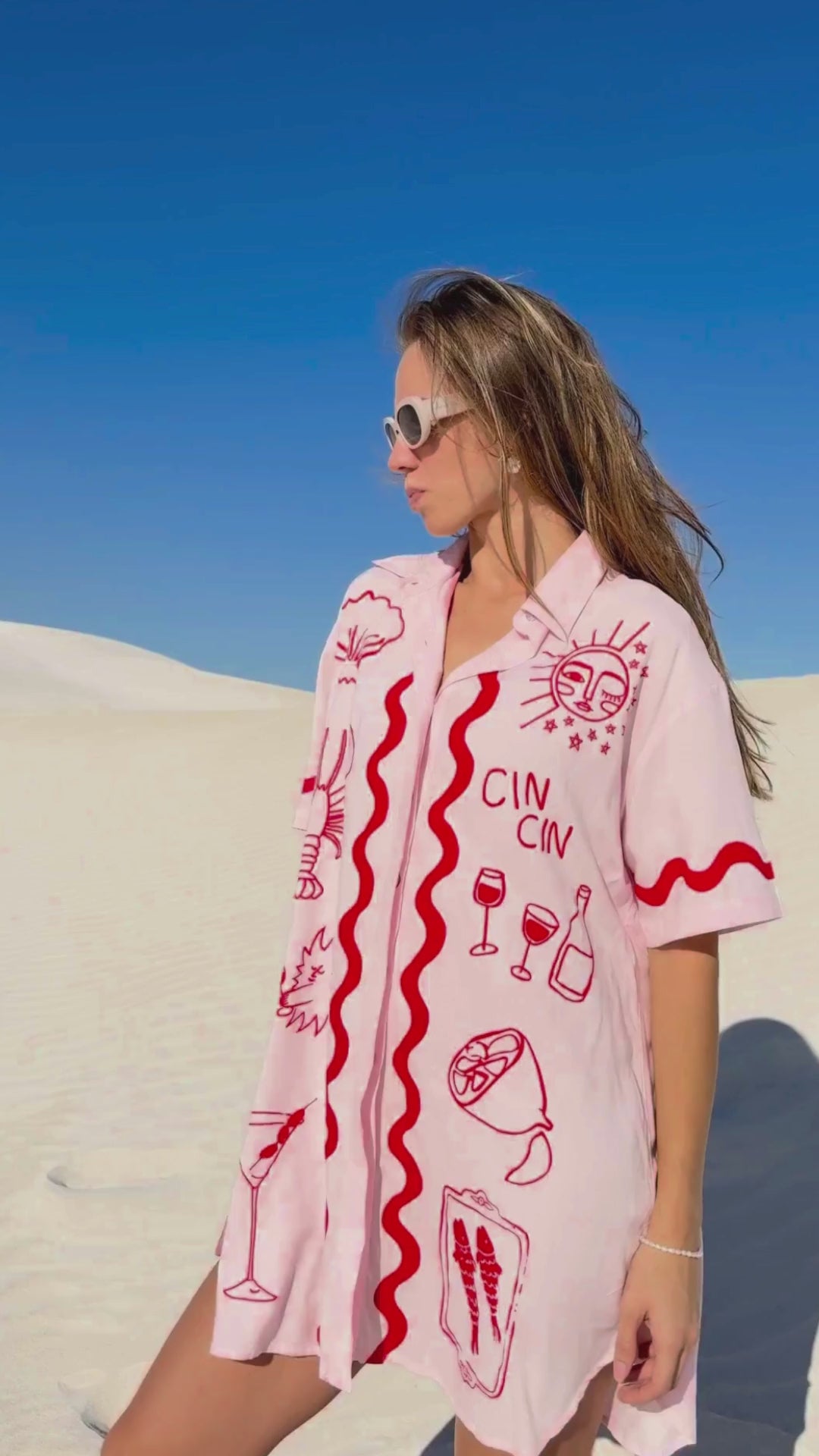 Wine Club Lobster Shirt Dress - Pink