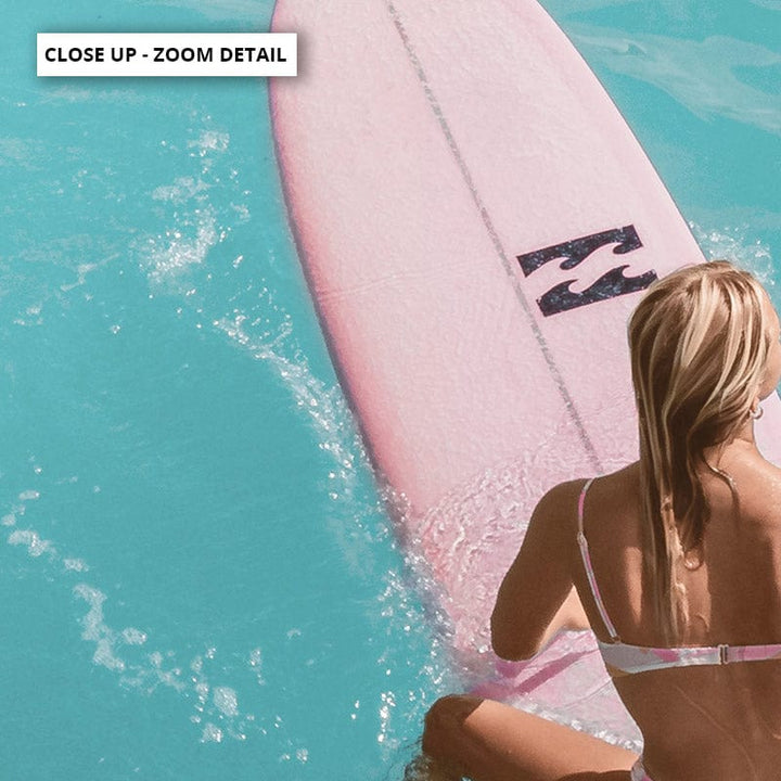 Surfer Girl | Pink Surfboard - Art Print