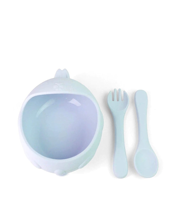 Bunny Silicone Suction Bowl w/ Cutlery (Duck Egg)