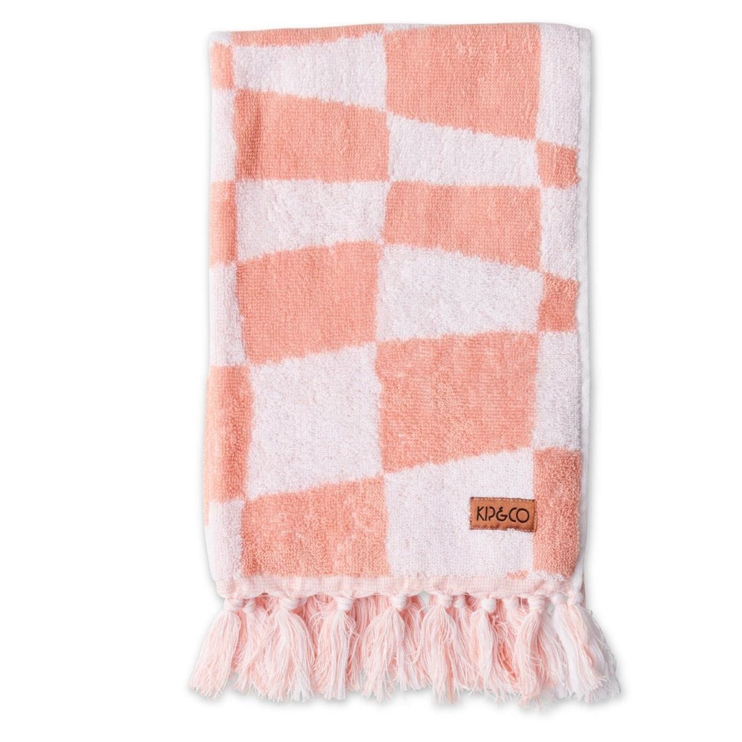 Kip & Co Checkerboard Pink Terry Hand Towel