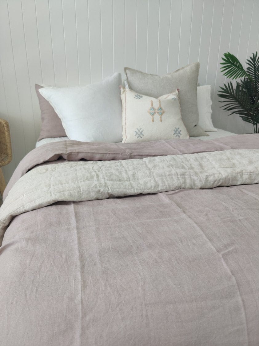 French Linen Quilt Cover Set Queen (Dusty Rose)