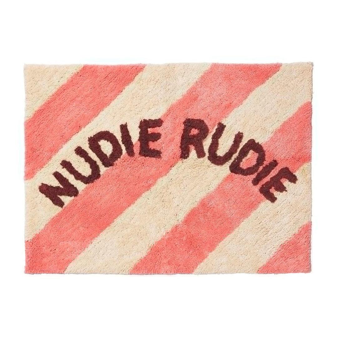 Campania pink and cream tufted nudie rudie bath mat from sage and clare