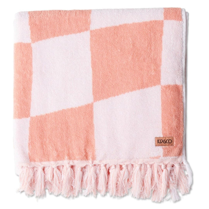 Kip & Co Checkerboard Pink Terry Bath Towel