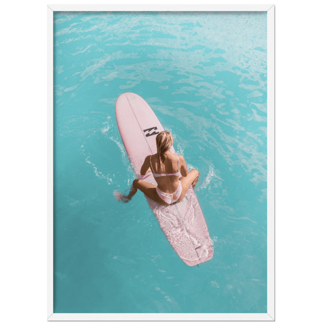 Surfer Girl | Pink Surfboard - Art Print